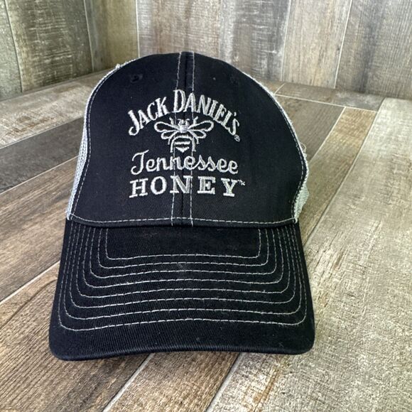 Jack Daniel's Tennessee Honey Hat Black & Gray Snapback‎ Trucker Cap Mesh Back - Picture 1 of 8